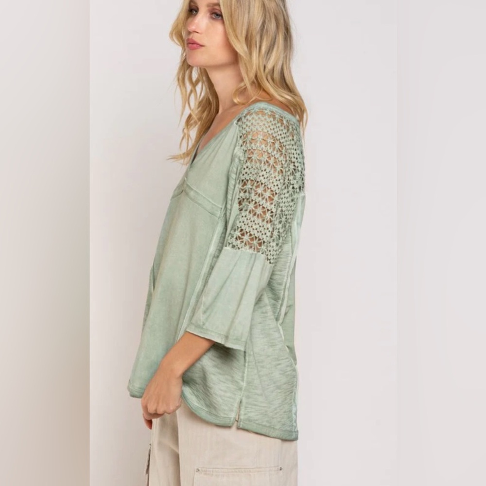 POL Boho Crochet Top In Lace Mint Green - Picture 3 of 6